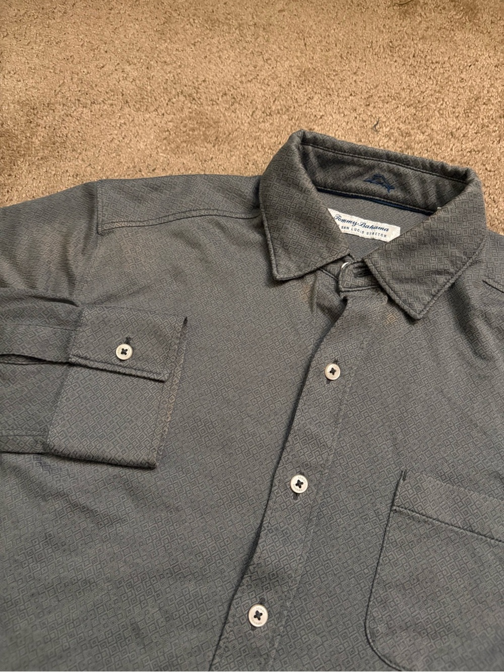 Tommy Bahama Shirt Men Size Small Gray San Lucio Stretch Island Zone Long Sleeve